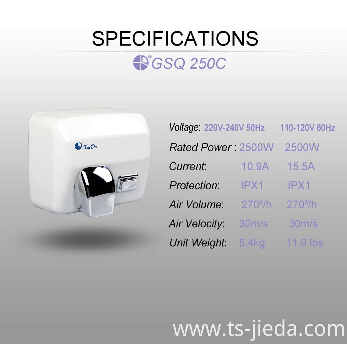 Quick and convenient hand dryer with button Quick and convenient hand dryer with button